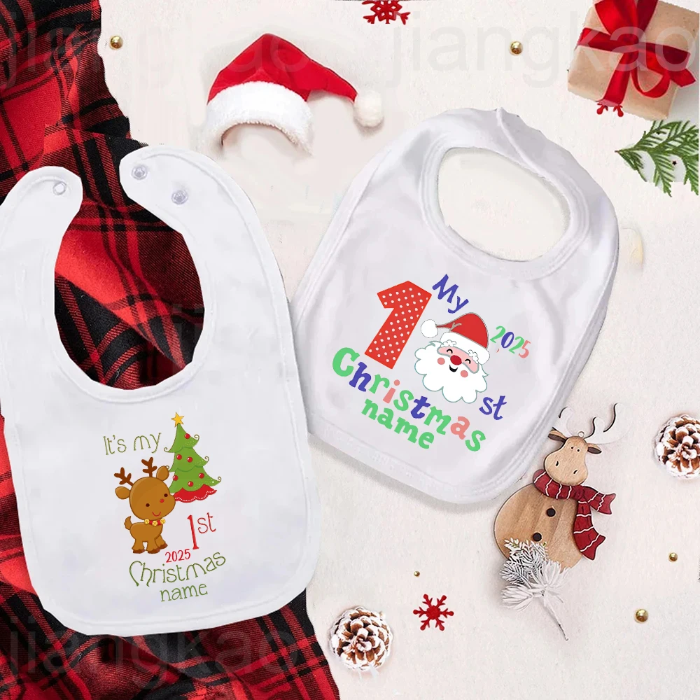

Персонализированные нагрудники «Мое первый Рождество» с именем, хлопковое полотенце для новорожденных, подарок для детского душа, рождественские подарки