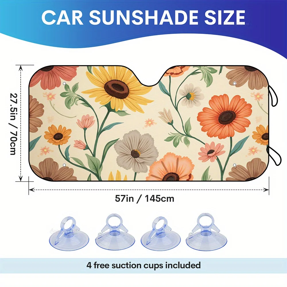 1pc Vintage Floral Wallpaper Design Sun Visor Protector Car Windshield Sun Shade with 4 Free Suction Cups Keep Your Car SUV Truc