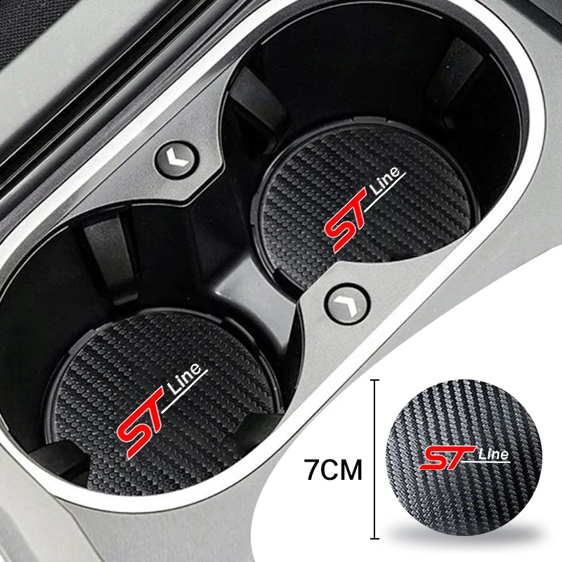 2Pcs Car Coaster Water Cup Bottle Holder Anti-slip Pad Mat Leather Gel Bottle Holder Pad For Ford st line stline fiesta STLINE