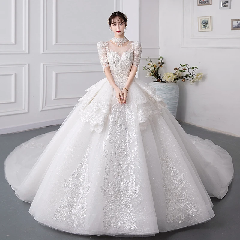 2024 ใหม่หรูหราชุดแต่งงานแขนสั้นลูกไม้ Applique ชุดเจ้าสาวชุดบอล Vestido De Noiva PLUS ขนาดที่กําหนดเอง