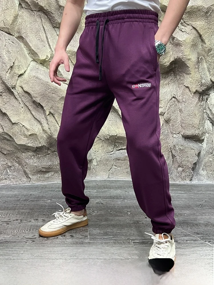 

Мужские трикотажные повседневные брюки свободного кроя с прямыми штанинами, эластичным поясом, осенние, новые, тонкие, из тонкой ткани