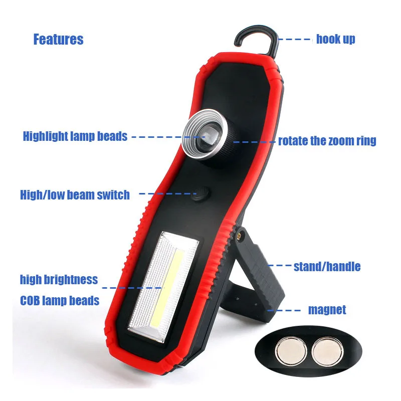 Led Work Light with Magnetic Base 360°Rotate 2 Lighting Modes COB Flashlight Inspection Lamp for Car Repair Home Using Emergency