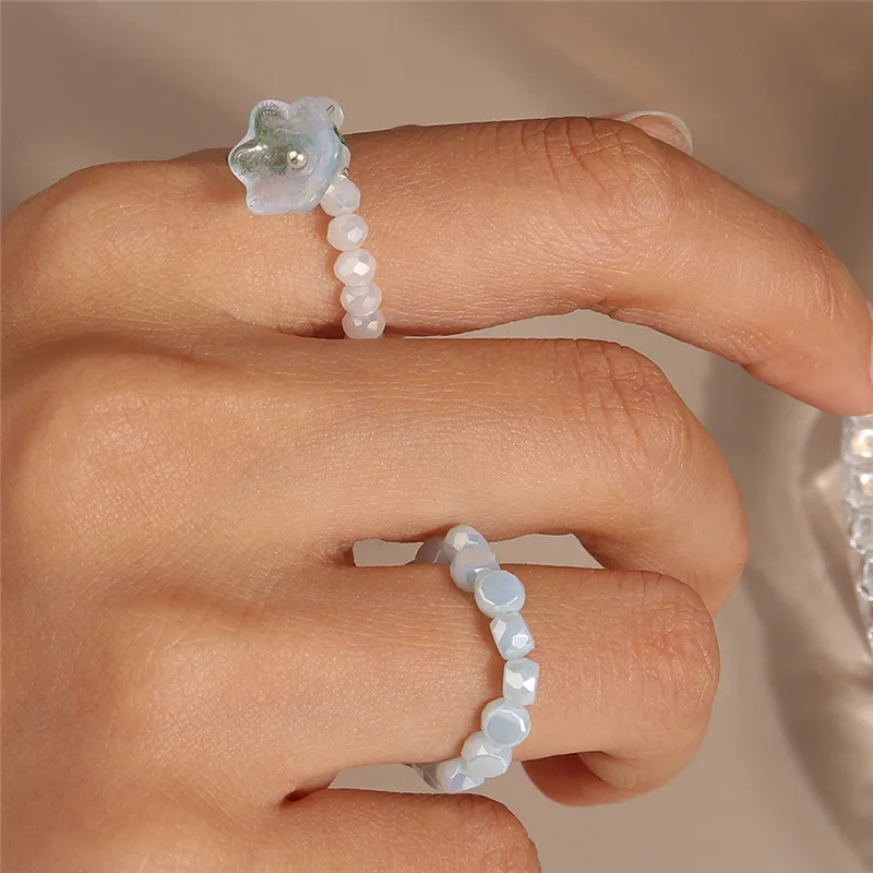 Aihua Koreanische Bunte Kleine Blume Ring Sets Böhmen Handgemachte Multi Perlen Reis Perlen Finger Ring Für Frauen Strand Schmuck Geschenke – Detail 32