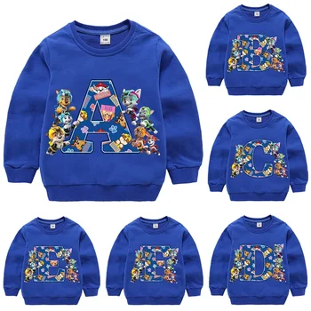 발 순찰 맨투맨 코튼 어린이 다목적 의류, 소년 베이스 하이 퀄리티 탑, 귀여운 만화 블루 체이스 크루넥 의류 선물 