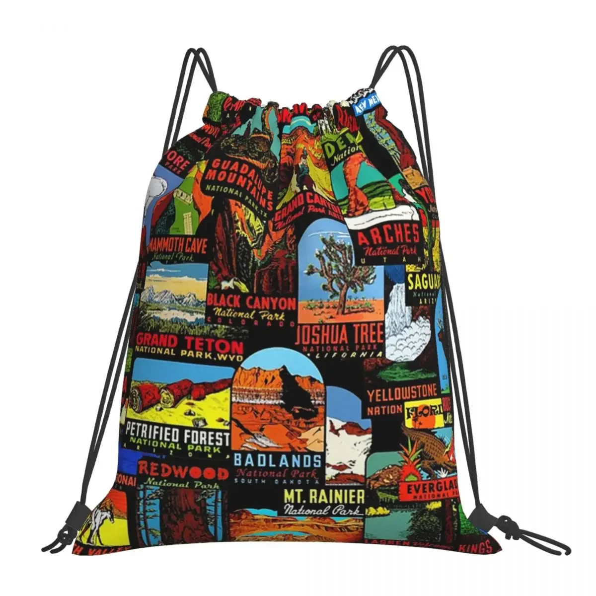 American National Parks Vintage Travel Decal Bomb Backpacks Drawstring Bags Drawstring Bundle Pocket Sundries Bag BookBag