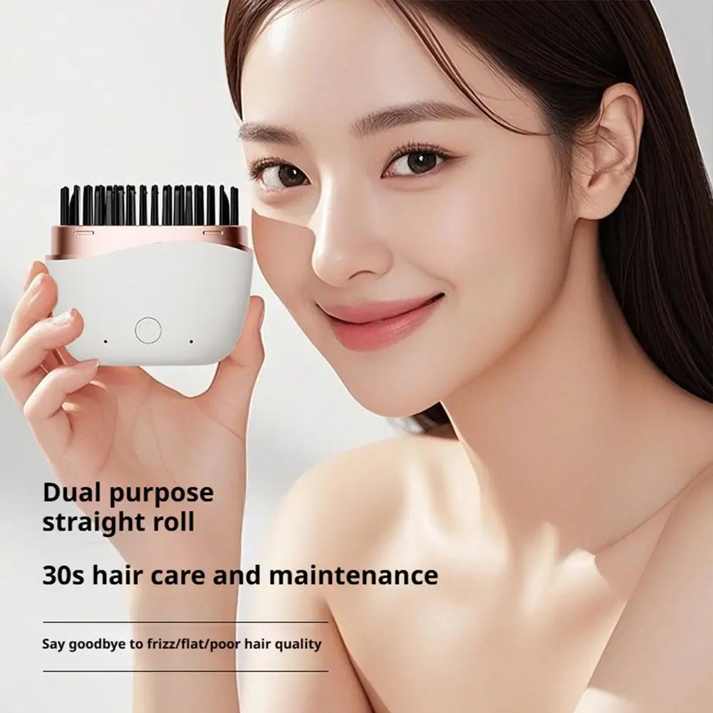 

Mini Wireless Hair Straightening Brush, Portable, High-Quality, Dual-Use for Straightening and Curling, Smooth Hair Care