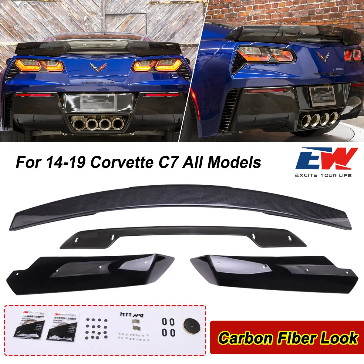 

Z06 Stage 3 Rear Trunk Lid Spoiler For 2014 - 2019 Corvette C7 Carbon Fiber Look