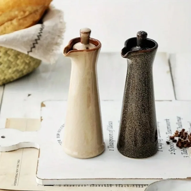 Japanese Style Ceramic Oil Can Household Soy Sauce Vinegar Oil Bottle Olive Oil Seasoning Storage Container Kitchen Accessories