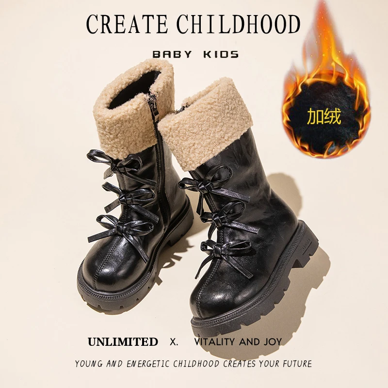 2025 الأطفال أحذية الثلوج الدافئة عدم الانزلاق Bowknot شتاء جديد أفخم الفتيات لينة وحيد القطن الأحذية حذاء مريح الاطفال أحذية طويلة #3