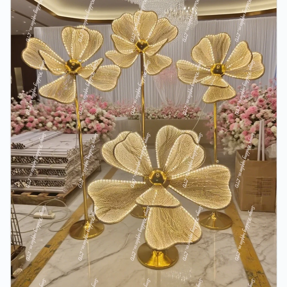

4pcs/set f30 gold Wedding props iron luminous Peony Road four-piece set of runway lace scene arrangement ornaments