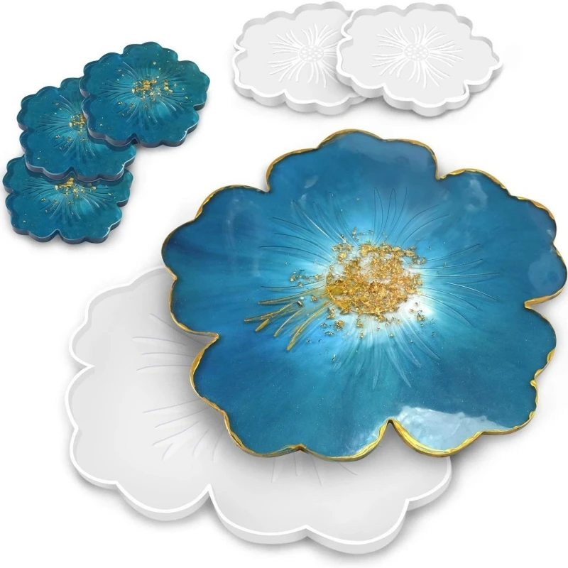 Molde de posavasos con forma de flor DIY, resina epoxi de silicona, molde artesanal hecho a mano para plato de fruta, arcilla, yeso, fundición, decoración del hogar