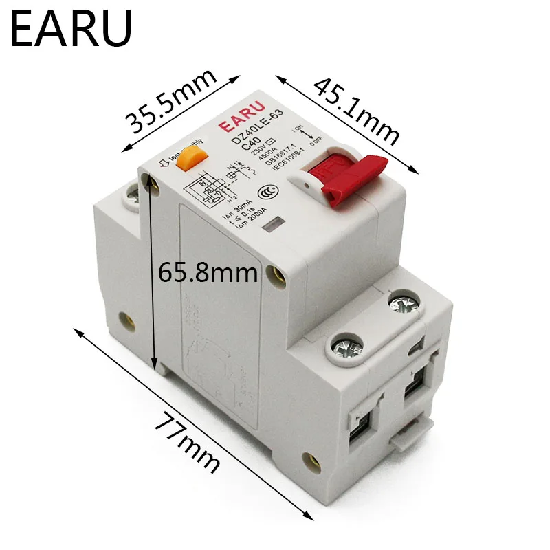 DZ30L DZ40LE EPNL DPNL 230V 1P+N Residual Current Circuit Breaker With Over And Short Current  Leakage Protection RCBO MCB 6-63A