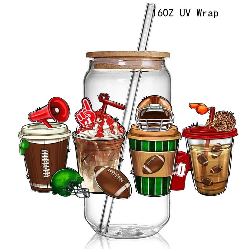 

Wholesale 3D UV DTF Cup Wrap Transfers Decals Stickers Football Coffee 16OZ Glass Wrap Free Choose Different Quantity Link