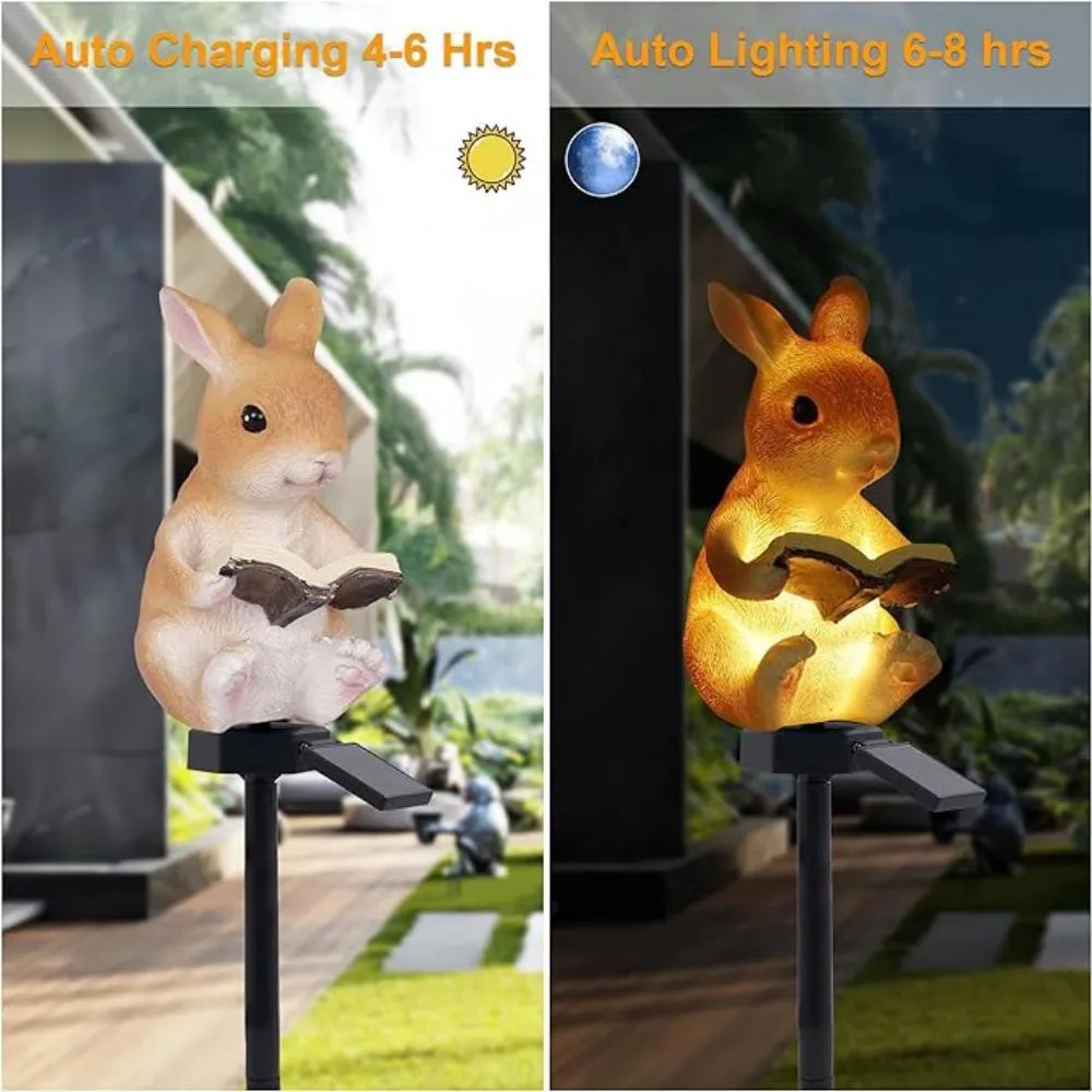 1PC Cute Solar Animal Light, Rabbit & Hedgehog Statue, Waterproof Resin Landscape Light for Outdoor Courtyard Garden Decoration