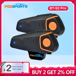 FodSports BT-S2 Pro Interfone à prova d'água 1000M Motocicleta Bluetooth Capacete Fone de ouvido Intercom moto Intercomunicador com rádio FM