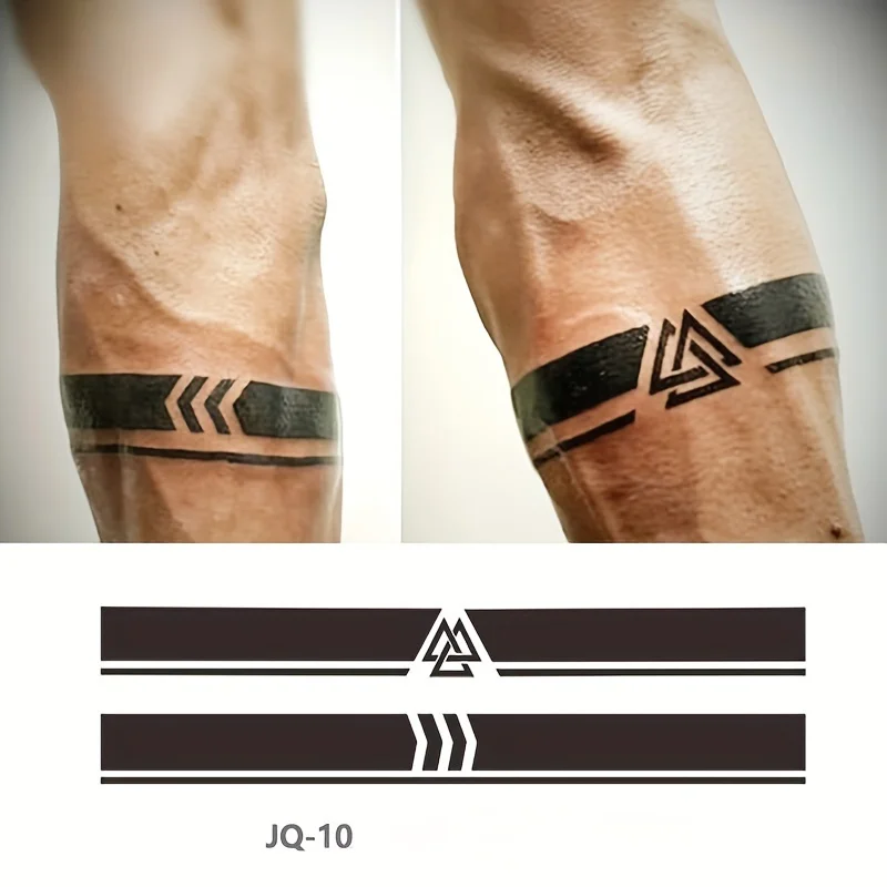 Dual-Purpose Arm Ring Tattoo - Arm Ring Tattoo Sticker with Dark Viking Symbol Pattern, Suitable for Both Men and Women, Couple Style, Geometric Pattern, Long Strip-Shaped Bracelet, Temporary Tattoo - Lasts for 3-7 Days