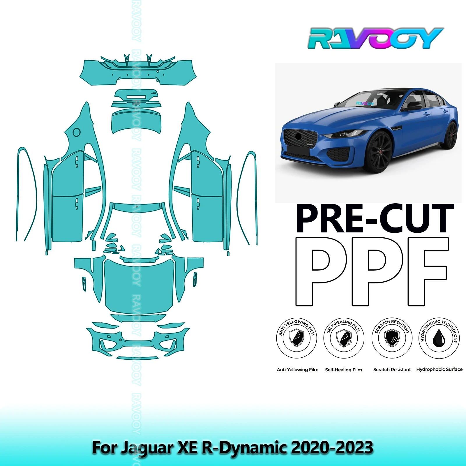 RAVOOY 8.5Mil Custom-Fit Precut TPU PPF Full Vehicle Clear Bra Stone Guard EU UK For Jaguar XE R-Dynamic 2020-2023