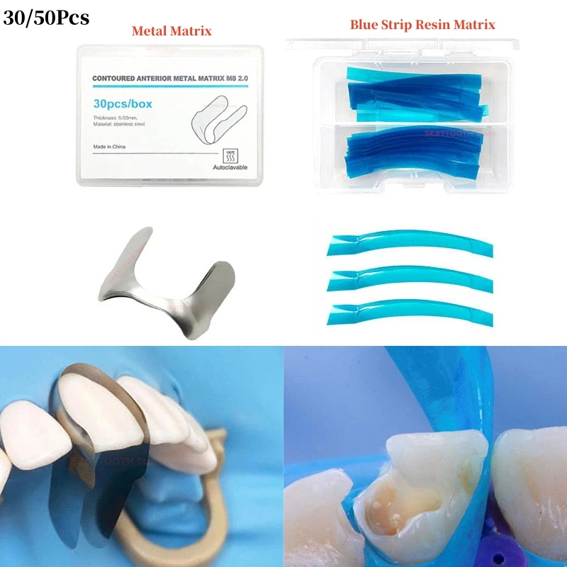 Dental Contoured Anterior Matrix Metal Matrix Bands Blue Strip Resin Restoration Matrix Anterior Twin Matrices Dentist Materials