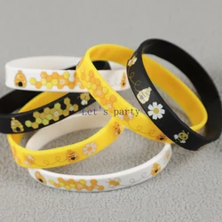6Pcs Sweet Honeycomb Bees Daisy Bracelet Silicone Wristbands for Kids Bee Theme Birthday Baby Shower Wedding Party Favors Decor