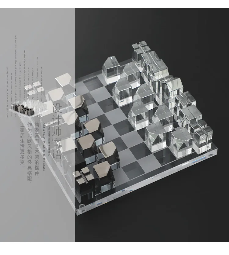 Crystal acrylic black and white chess board ornament, living room home model room soft decoration
