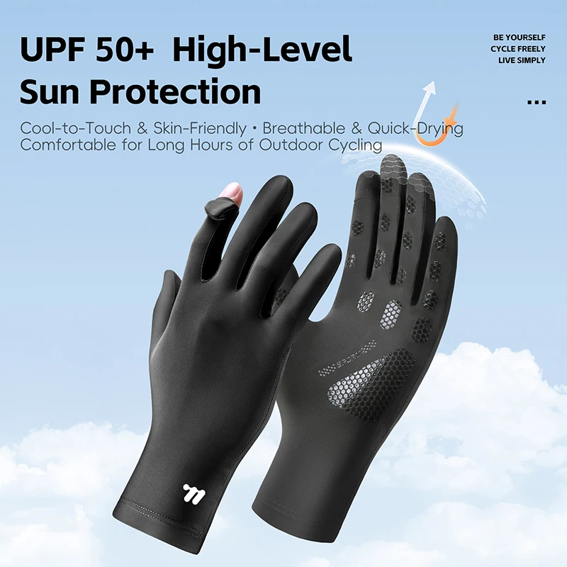 WEST BIKING UPF50+ Cycling Sun Protection Gloves Breathable Non-slip Flip-Top Index Finger for Touchscreen Design Sports Gloves
