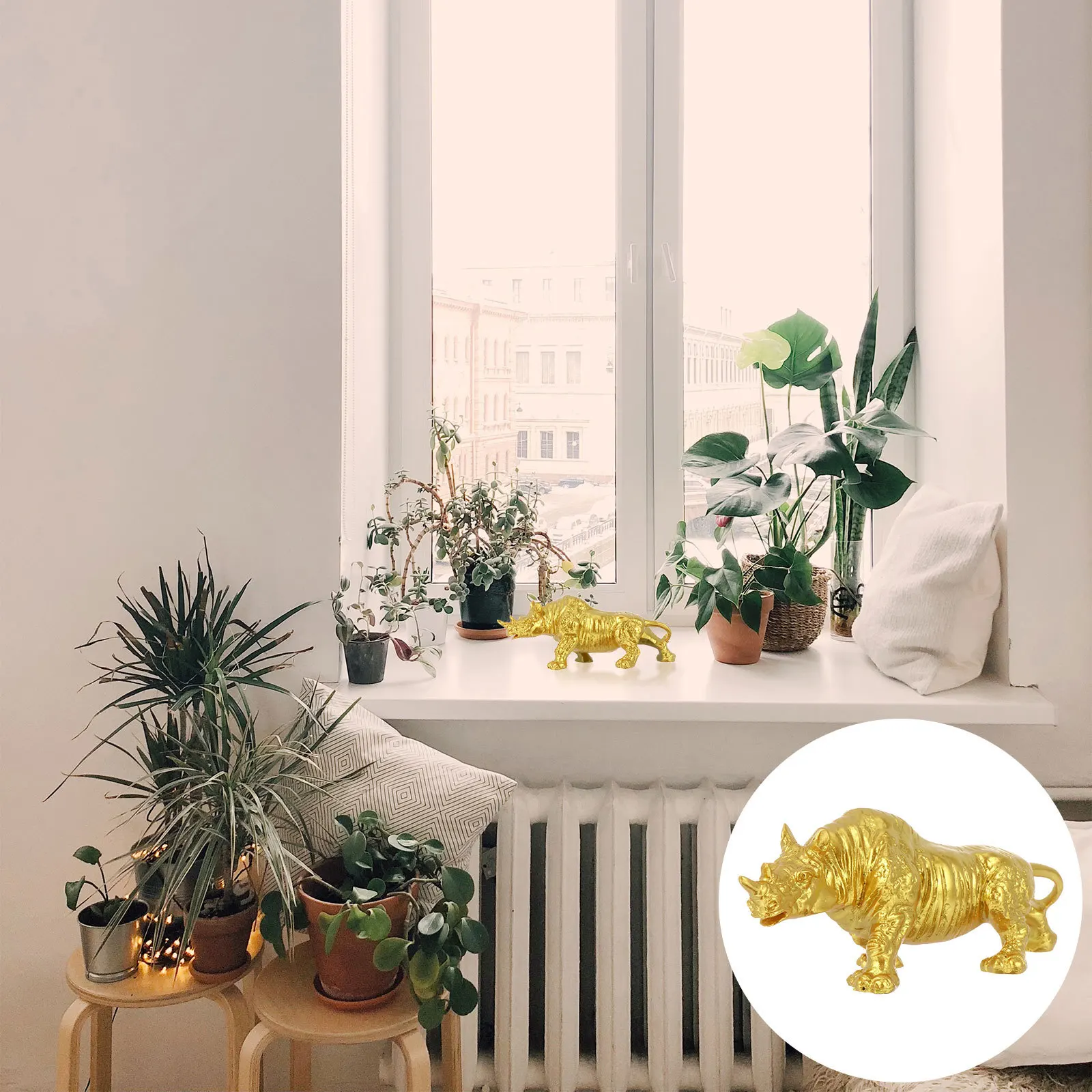 

Mini Resin Rhino Ornament Decoration for Home Office Desk Micro Landscape Craft with Cute Animal Design Resin Craft Decor