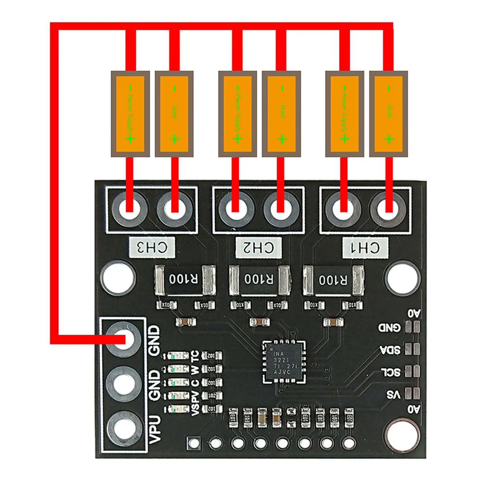 -ABDH 2X I2C SMBUS INA3221 Triple-Channel Shunt Current Power Supply Voltage Monitor Sensor Board Module Replace INA219