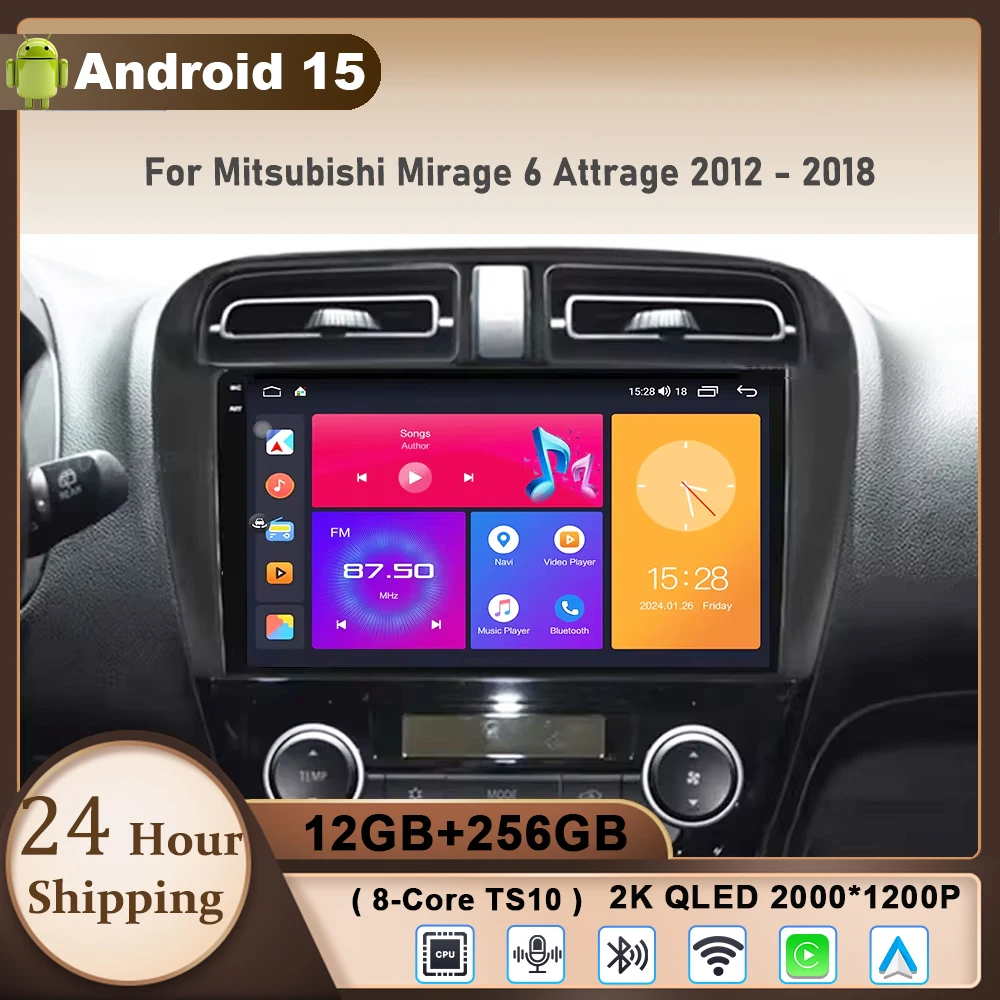 

Android 15 For Mitsubishi Mirage 6 Attrage 2012 - 2018 Car Radio Multimedia Video Player Navigation GPS Wireless Carplay WIFI