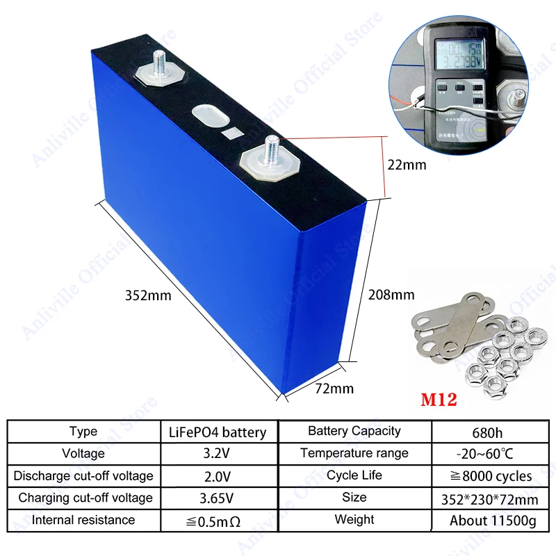 أحدث بطارية فوسفات الحديد الليثيوم EVEA الصف 3.2 فولت 680 أمبير في الساعة مع سعة كبيرة جدًا لتقوم بها بنفسك 12 فولت 24 فولت 48 فولت تخزين الطاقة الشمسية RV