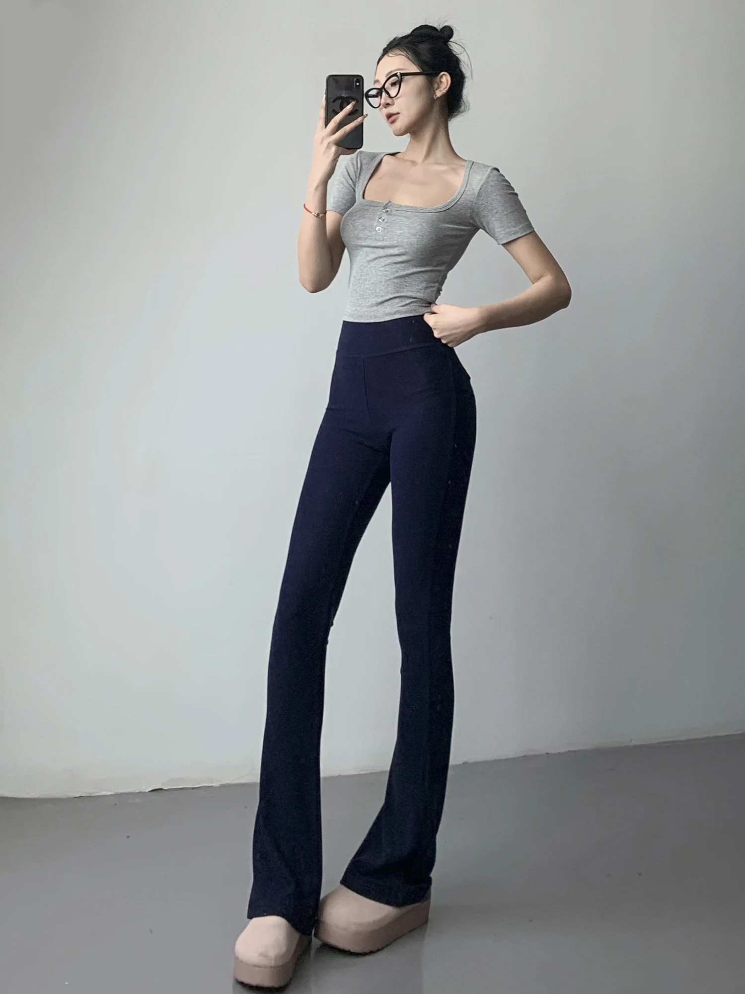 Lu's Spodnie do jogi z wysokim stanem, obcisłe, damskie, do biegania, codzienne, rozszerzane, w stylu streetwear, mieszanka bawełny, modelujące sylwetkę