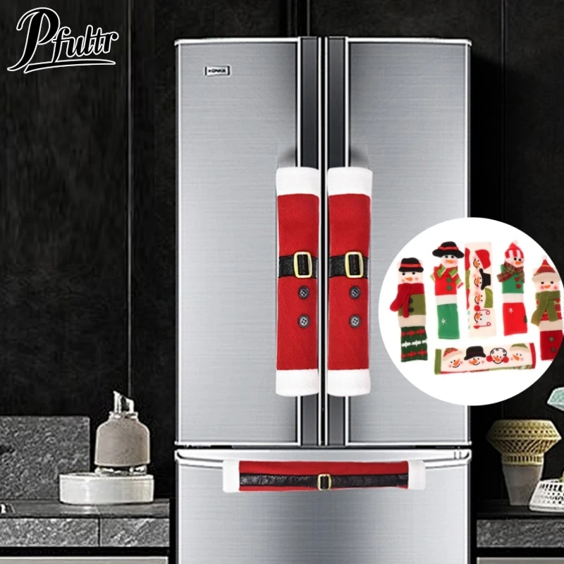 1 סט מקרר חג המולד ידית כיסוי בד מיקרוגל מטבח מקרר דלת ידית מיקרוגל דלת מגן xmas הבית