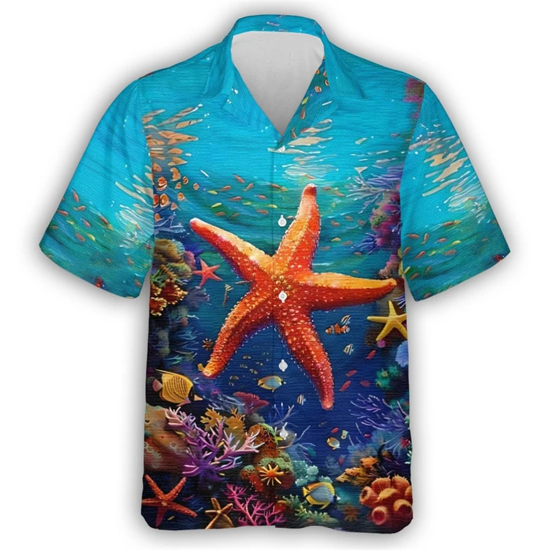 3D Fish Print Hawaii Shirts For Men starfish sea turtle Shirt Casual Unisex Clothing Summer Quick Dry Short Sleeve women Shirt