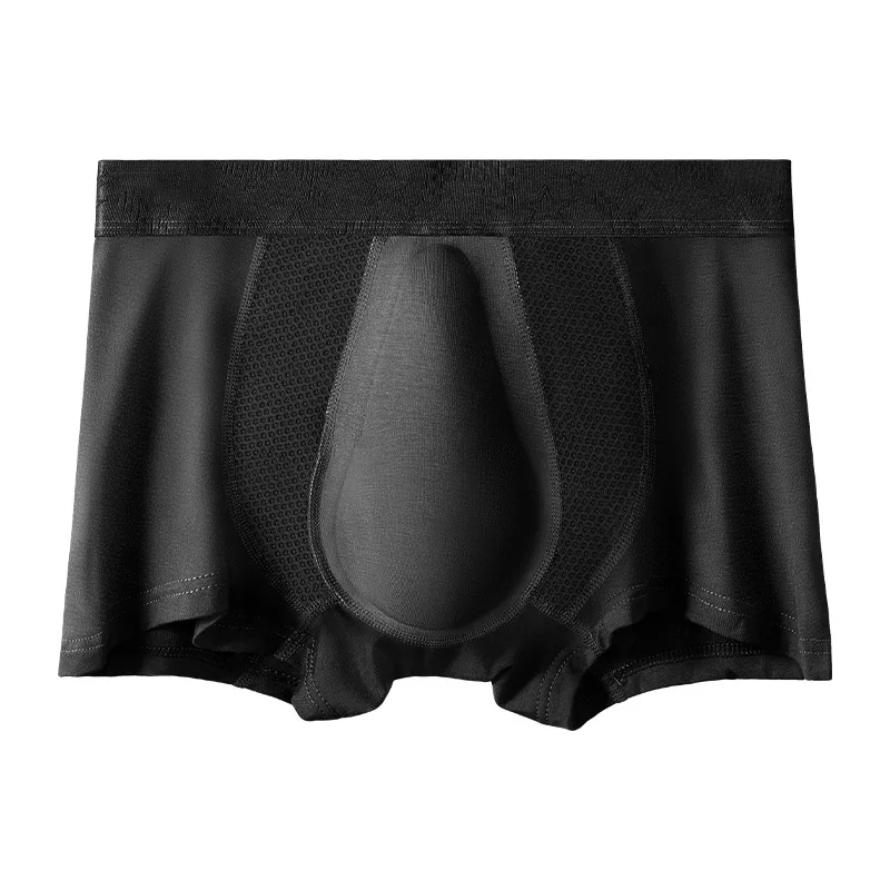 Men\'s Boxers Shorts Modal Underwear Man Mesh Panties Solid Antibacterial Latex Crotch 3D U Convex Pouch Underpants Male Shorts