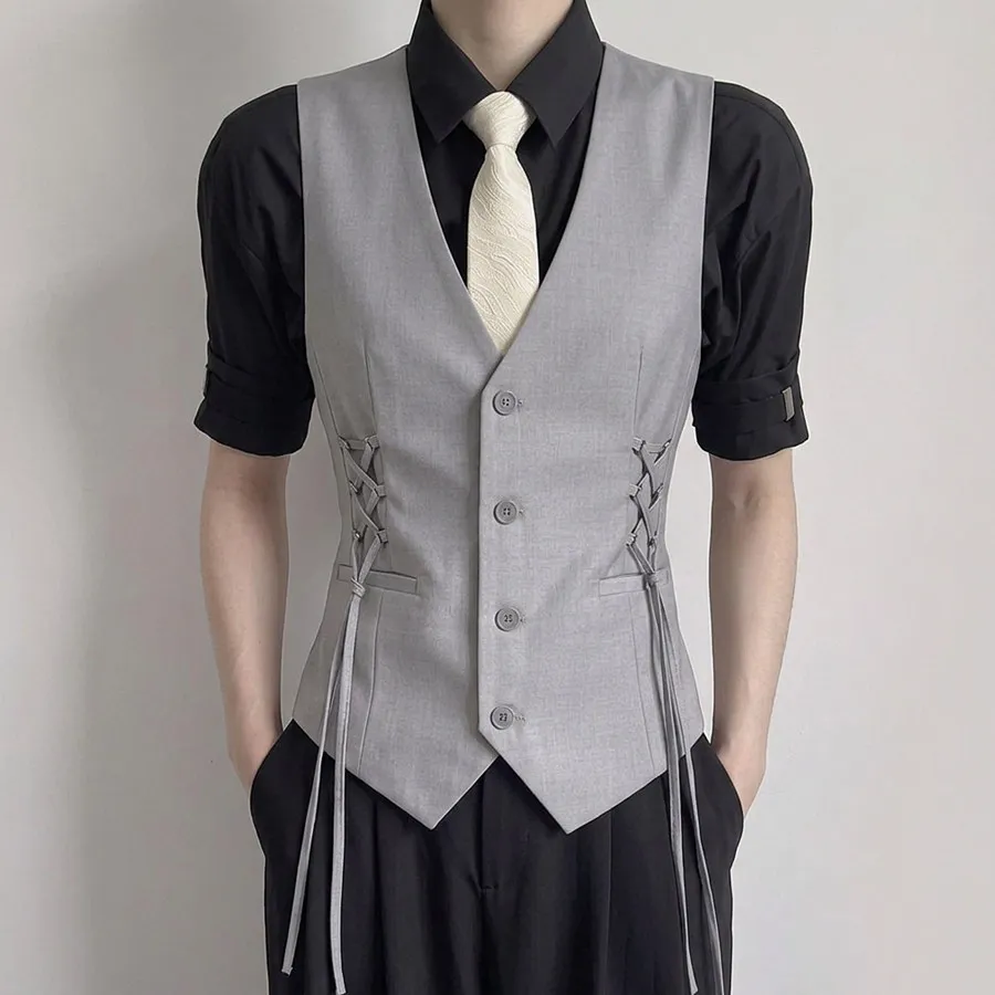 

2026 Weaving Decoration Slim Fit Suit Vest for Men Business Casual Formal Vest Party Banquet Bar Waiter Work Uniform Waistcoat