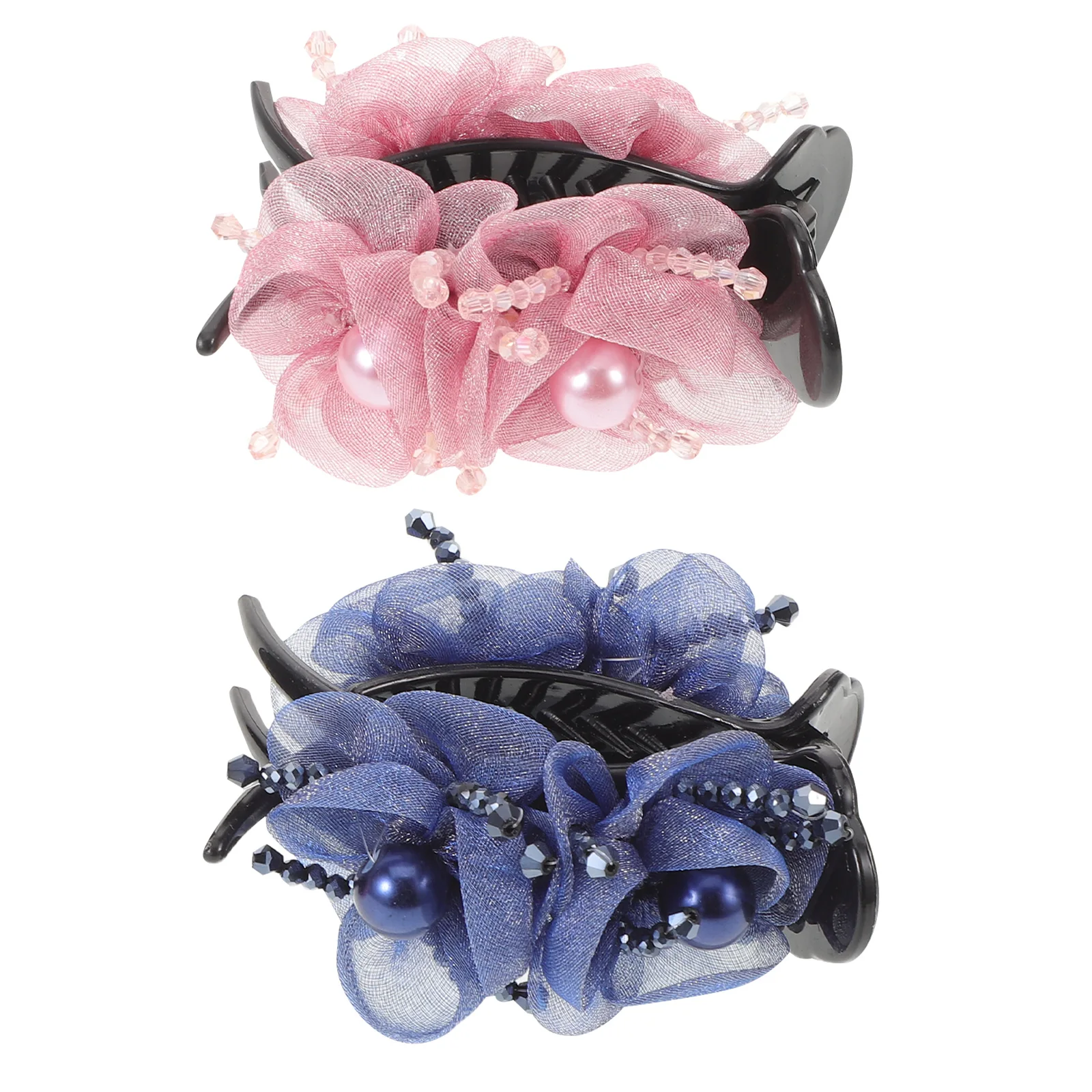 

2pcs High Ponytail Clips Claw Clip For Women Non-Slip Flower Hair Accessories Pearl Beads Thick Hair Banana Clip Summer Beach