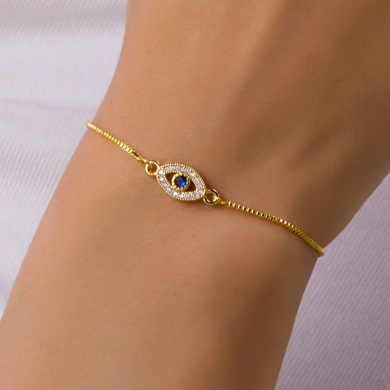 Exquisite Zircon Blue Crystal Evil Eye Bracelet Classic Turkish Lucky Eyes Gold Color Chain Bracelets For Women Men Jewelry Gift image 6