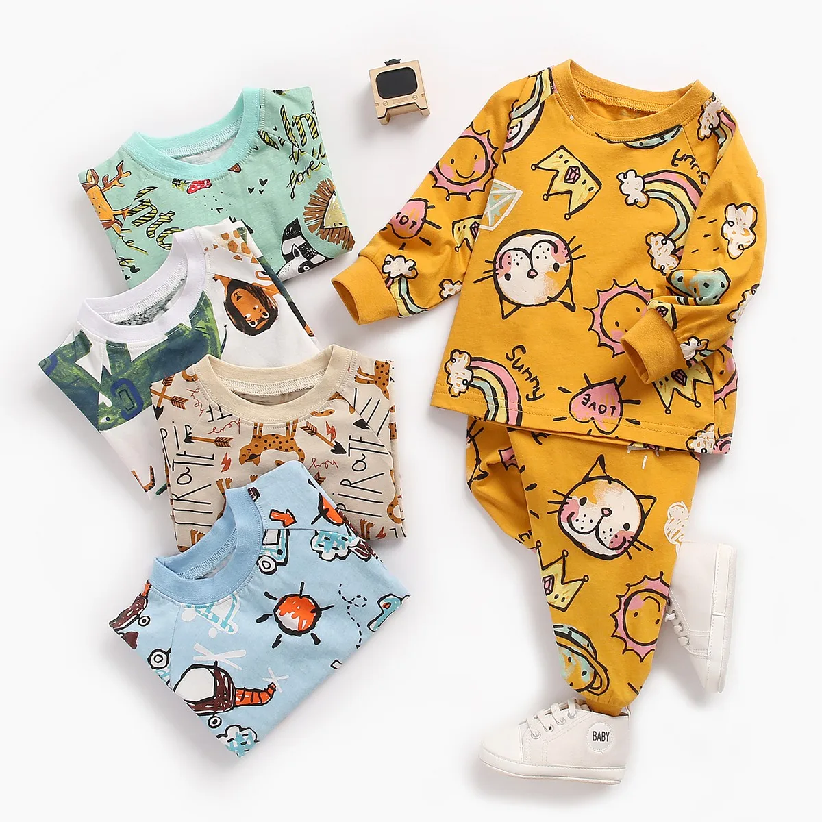 Sanlutoz Newborn Baby Boys Girls Clothing Sets Cotton Long Sleeve Tops + Pants 2Pcs Pajamas