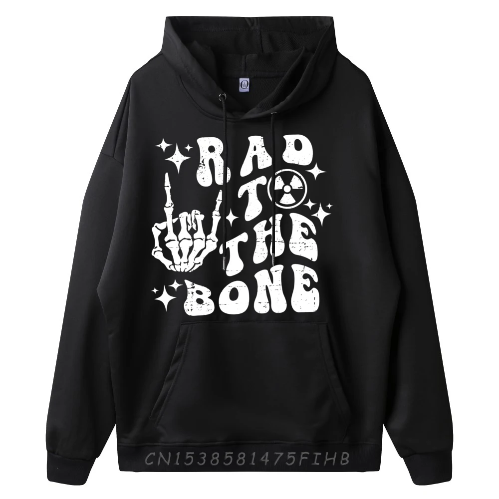 Rad To The Bone Funny Skeleton Rock Hand Halloween Tech Xray Sweatshirts Graphic Tee Polyester Hoodie Men Printed On