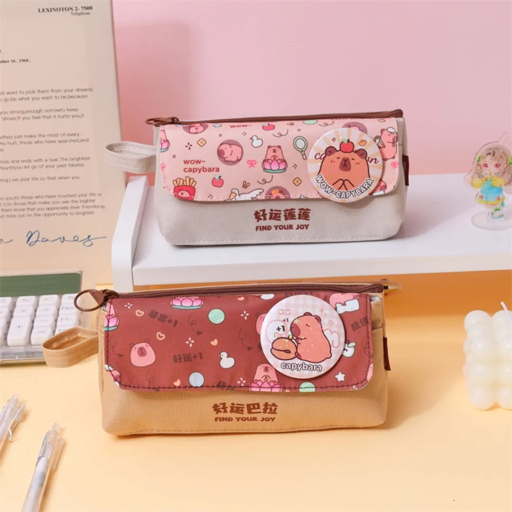 

Capybara Cartoon Pencil Bag Large Capacity Stationery Holder Kawaii Pencil Case Canvas Multifunction Cute Pencil Storage Bag