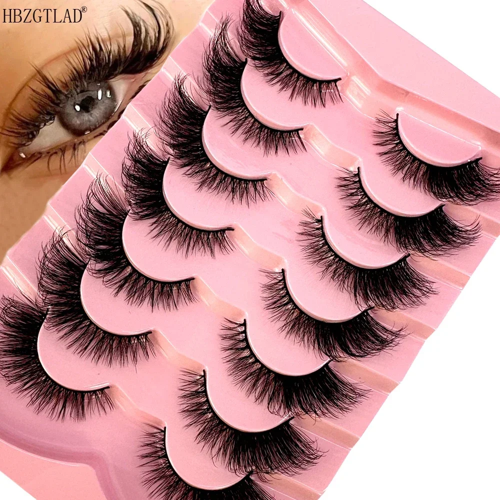 AMSDCN 3D Fluffy Cat Eye Lashes 7 Pairs Natural Fox Mink Winged Fake Eyelashes Extensions Bulk Makeup for Eye Beauty