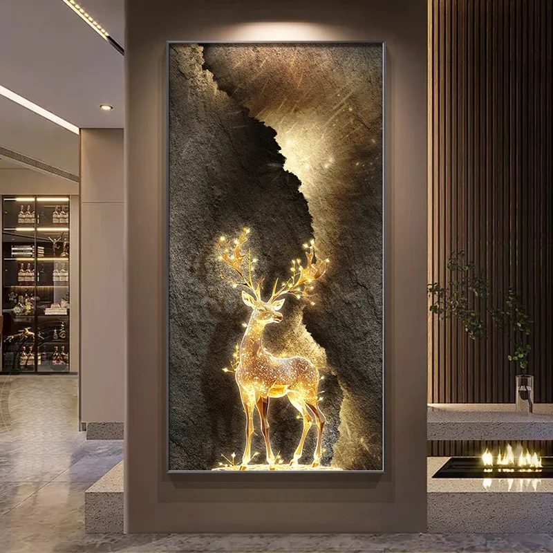

Reindeer LED Hanging Painting Light Luxury Entrance Door Foyer Decoration Light Painting Abstract Corridor End Living Room Lobby