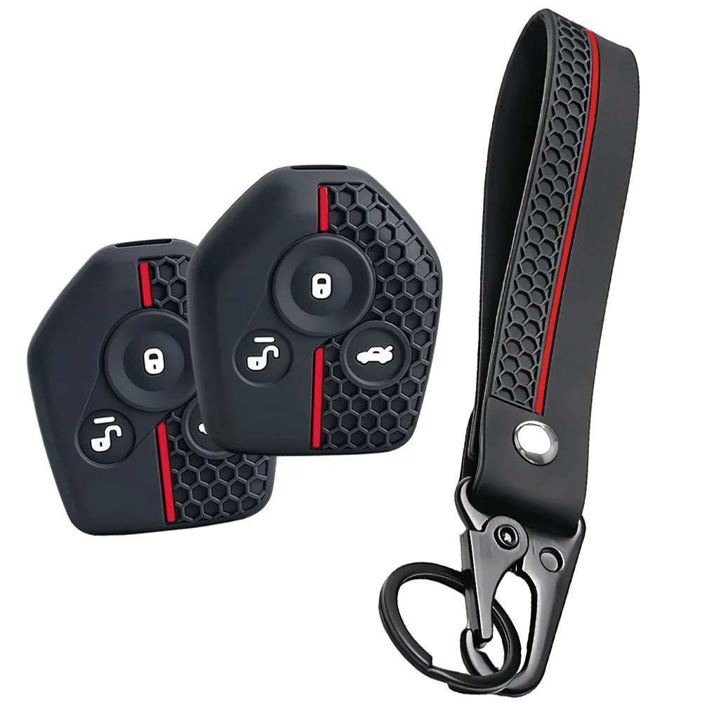 For Subaru Forester Outback Legacy XV Crosstrek Impreza silicone fixed blade key cover with long wrist strap and swivel clip