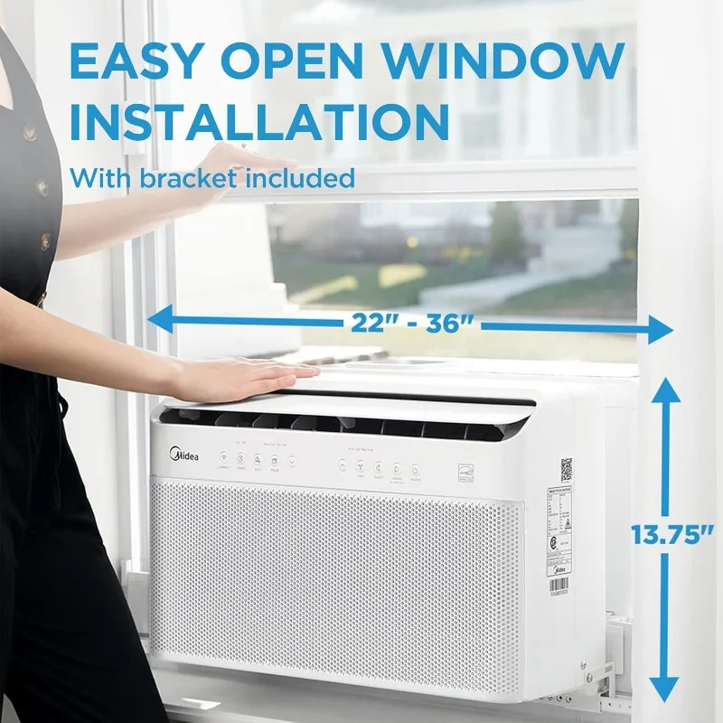 Midea 10,000 Inverter udara jendela Inverter pintar berbentuk U BTU, keren hingga 450 Sq.Alexa/Google Assistant, Remote Control