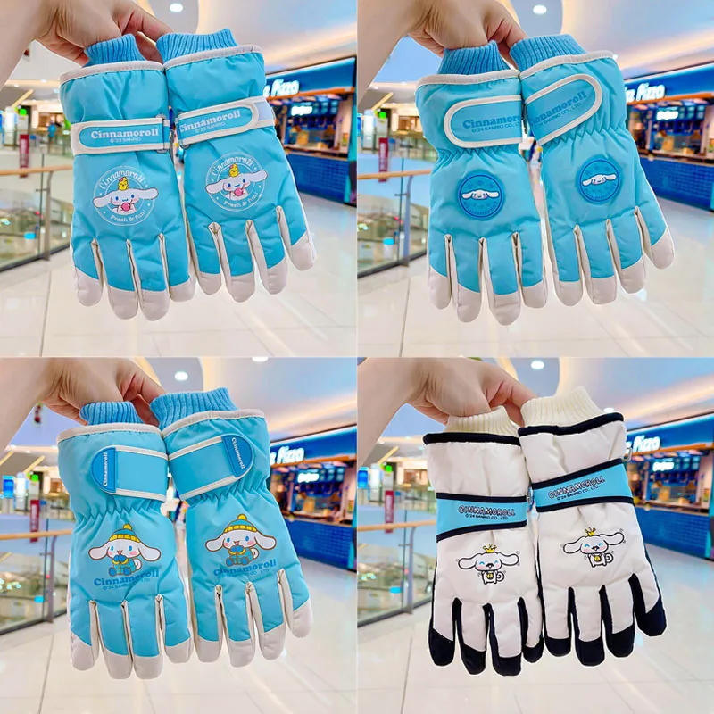 

5-12years Winter for Hellokitty Children Ski Gloves Cinnamoroll Thickened for warmth Outdoor waterproof Girl Christmas Gift