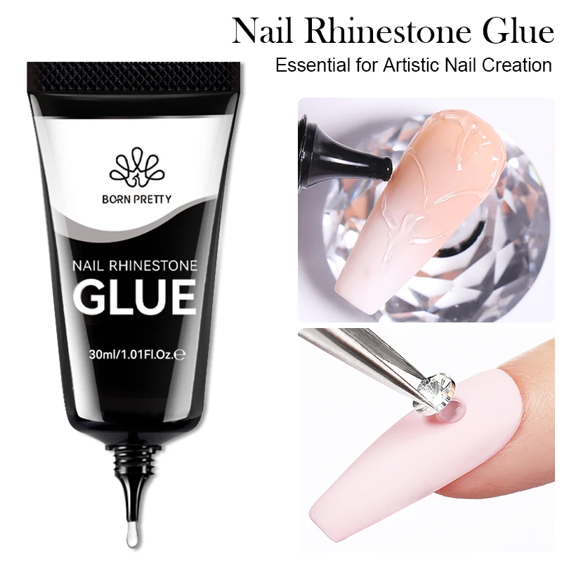 BORN PRETTY  Rhinestones Glue Nail Gel Poloish 30ml For Manicure Transparent Nail Art Sticky Gel Strong Jewelry Decorations