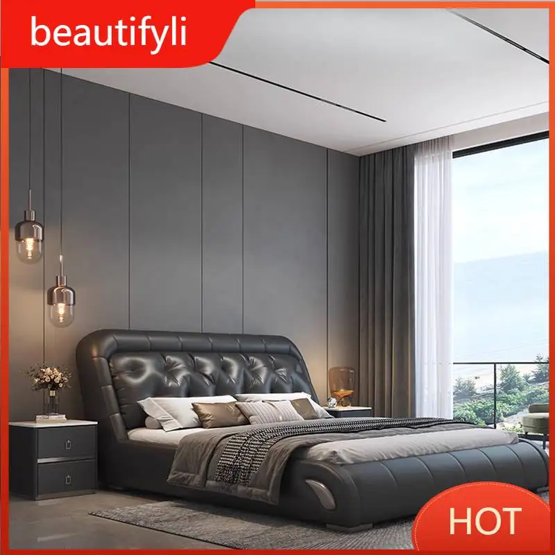 

A139 Black Normal Double Bed Decoration Elegant Nordic Luxury Storage Double Bed Adults Modern Wooden Cama Casal Furniture For H