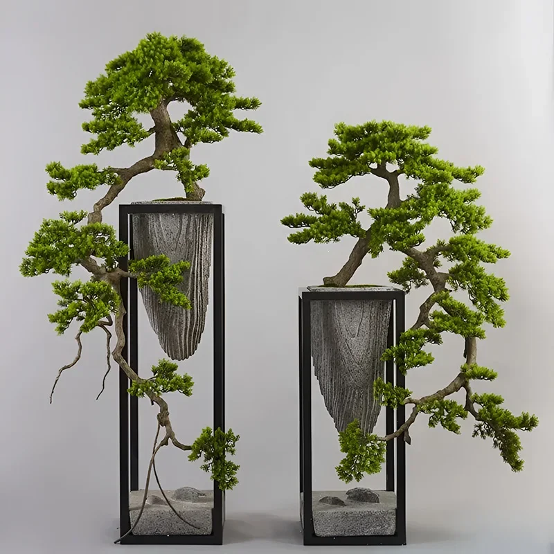 Simulation cliff cypress pine tree welcome pine fake tree bonsai large Luo Hansong lobby sales office hotel entrance decorative