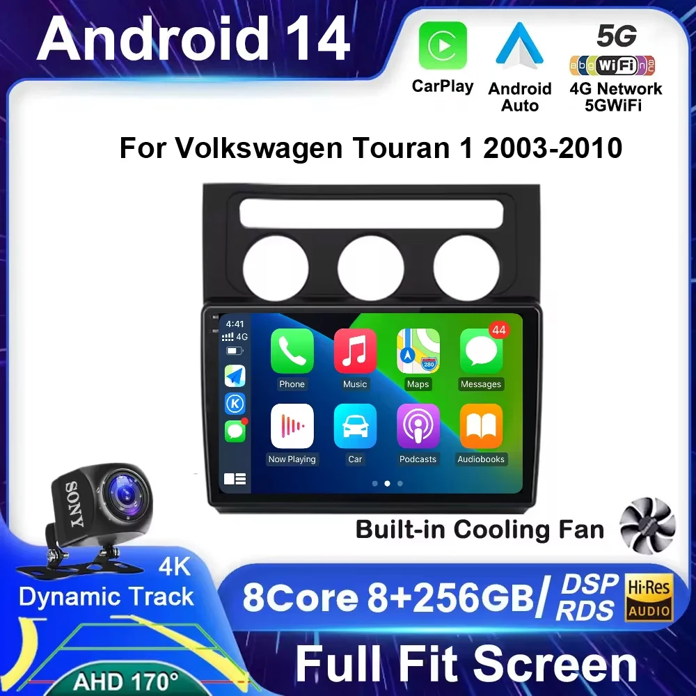 

Android 14 Carplay Android Auto for Volkswagen Touran 1 2003 - 2010 4G WIFI Radios Bluetooth Car Stereo Touch Screen Autoradio