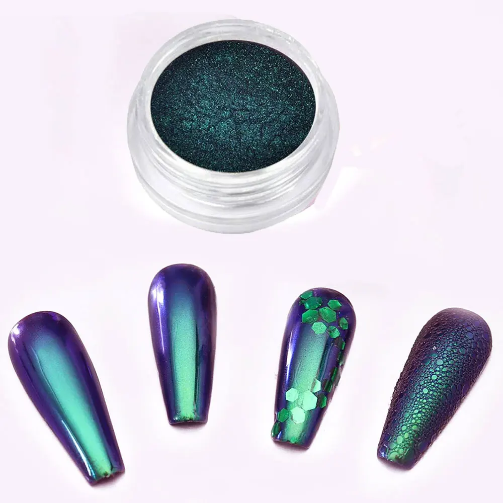 1 doos Kameleon Groen Chroom Nagelpoeder Color-Shift Magische Spiegel Nail Glitter Pigment Manicure Wrijven Stof Gel Polish decoratio