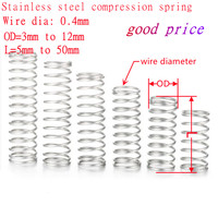 10-20pcs/lot 0.4mm Stainless Steel  Micro Small Compression spring OD 3mm/4mm/5mm/6mm length 5mm to 50mm